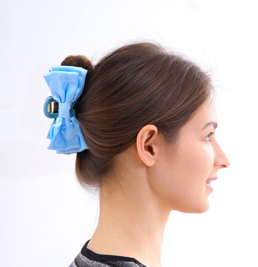 5 PC Bow Clip & Velour Scrunchie - Baby Azure