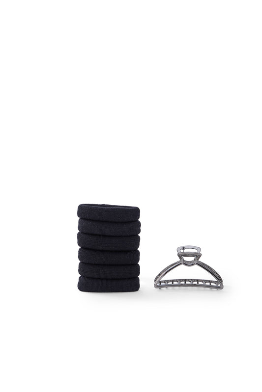 7 PC Metal Claw & 'Thick Hold' Elastic - Gun Metal/Black