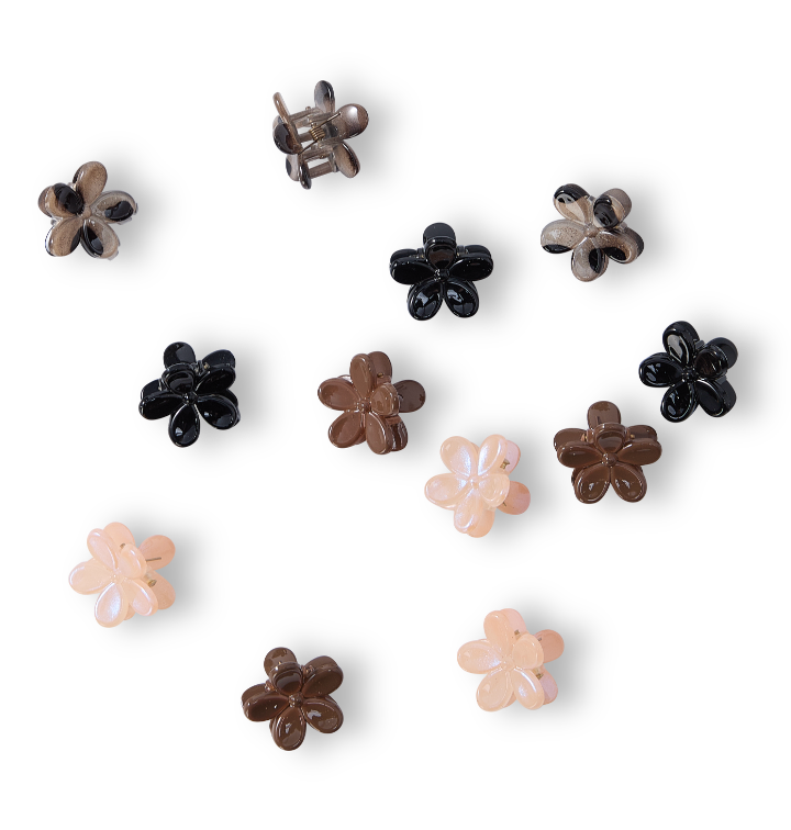 12 PC Mini Floral Bloom Clips - Natural Tort