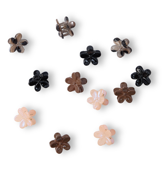 12 PC Mini Floral Bloom Clips - Natural Tort