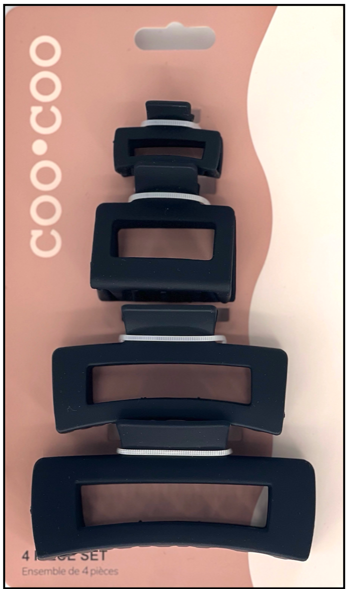 4 PC Size Assorted Claw - Jet Black