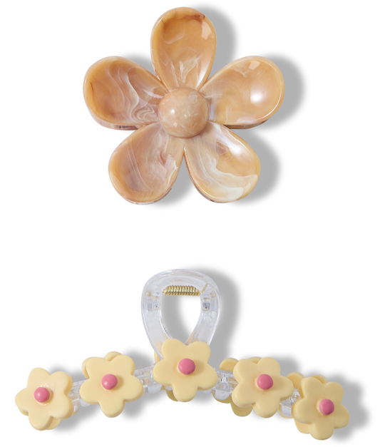 2 PC Mixed Floral Clip/Claw - Cream Blossom