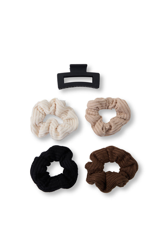 5 PC Knit Scrunchie & Claw Ombre - Cream