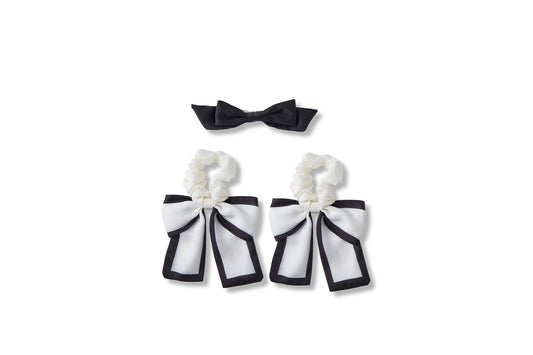 3 PC Western Bow Scrunchie & Bow Clip - Ivory/Black