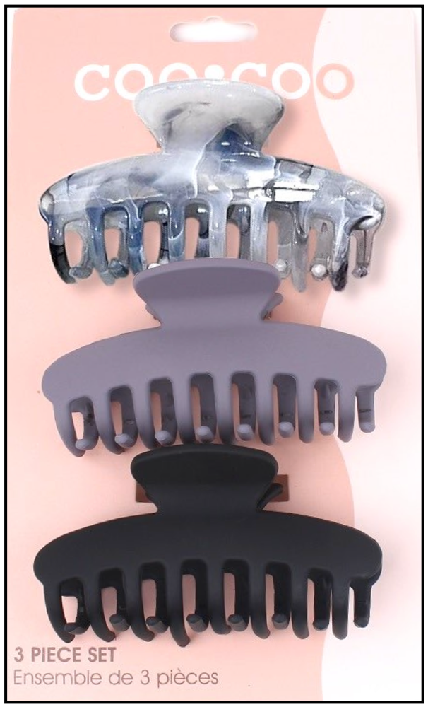 3 PC Classic 'Grip' Claw - Charcoaol Marble