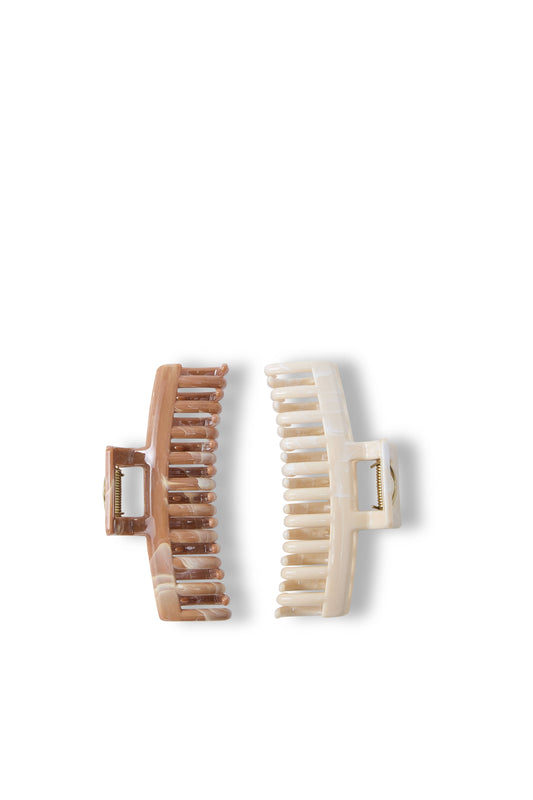 2 PC Wide Grip Claw Clip - Stone/Beige