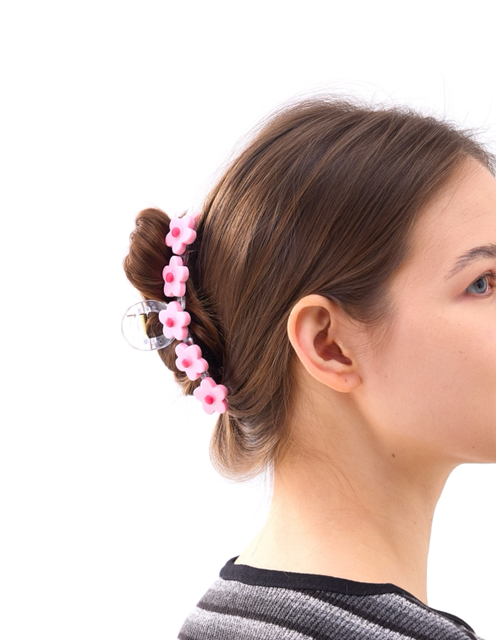 2 PC Mixed Floral Clip/Claw - Fuchsia Rose