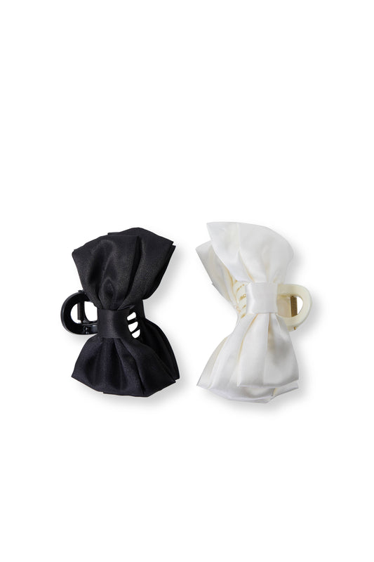 2 PC Classic Bow Clip - Ivory/Black
