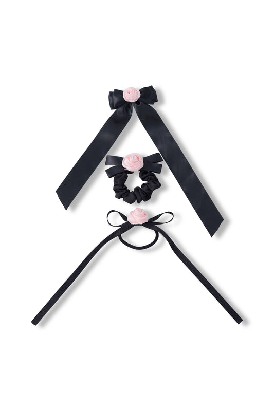 3 PC Rose Tie Set - Rose Noir