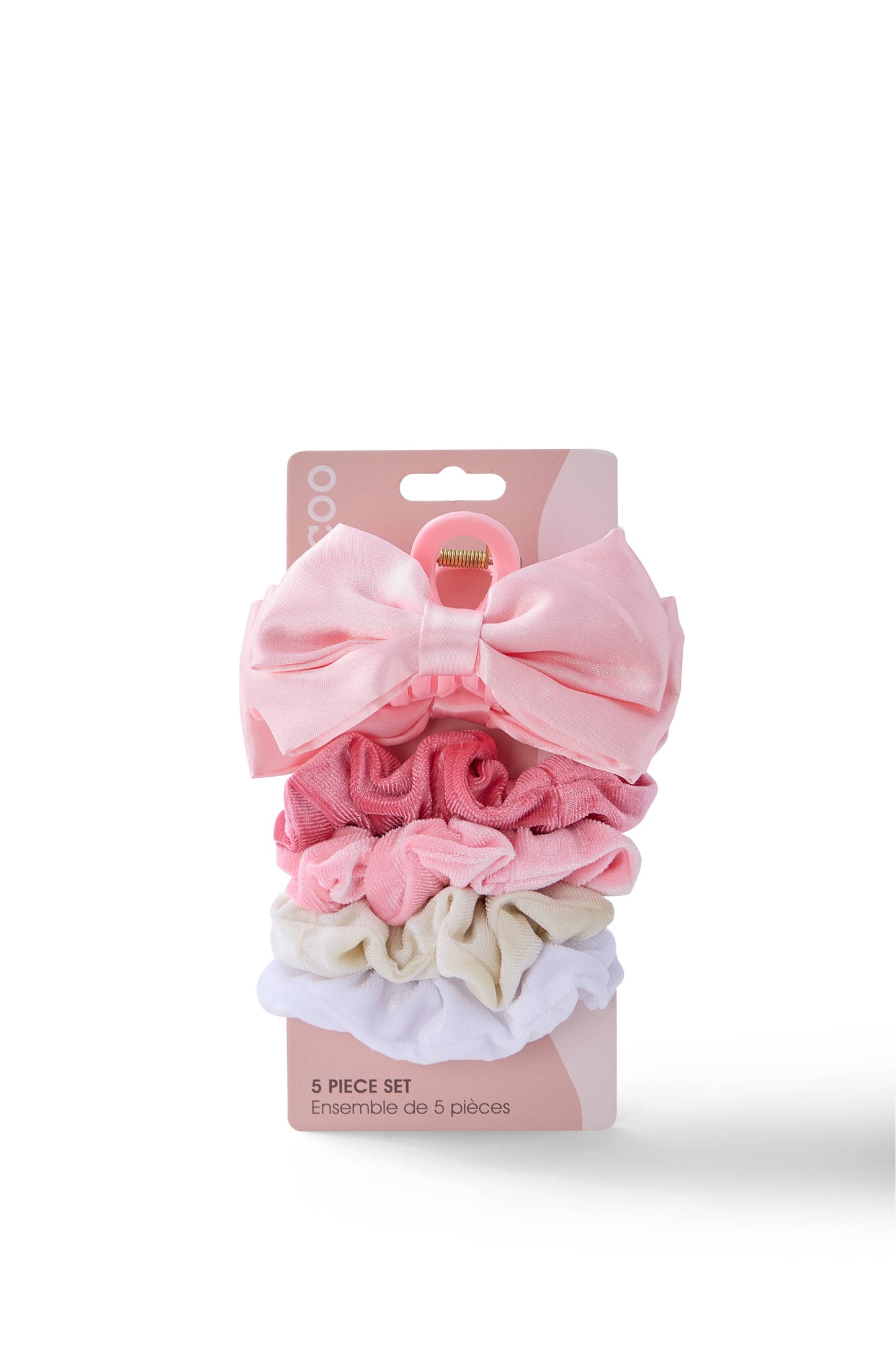 5 PC Bow Clip & Velour Scrunchie - Coral