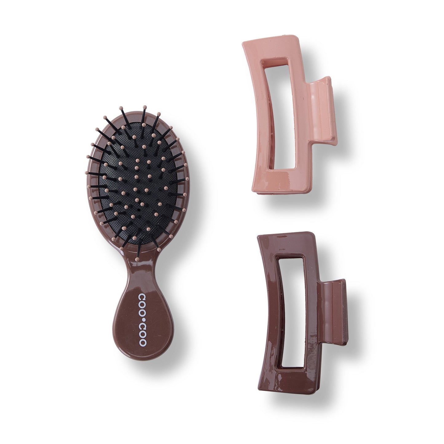3 PC Mini Hair Brush & Claw Set - Mocha