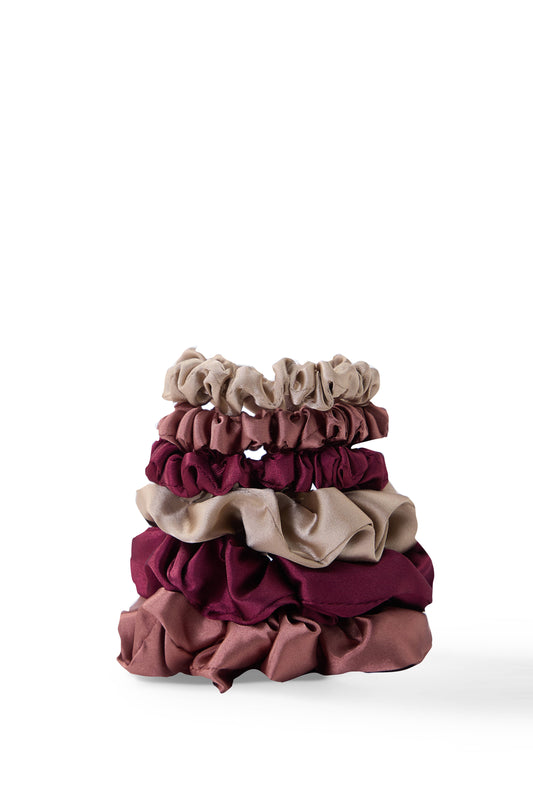 6 PC Satin Sleep Scrunchies - Boysenberry Spice