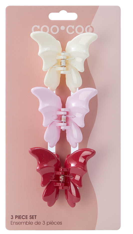 3 PC Butterfly Wing Clip - Berry Cream