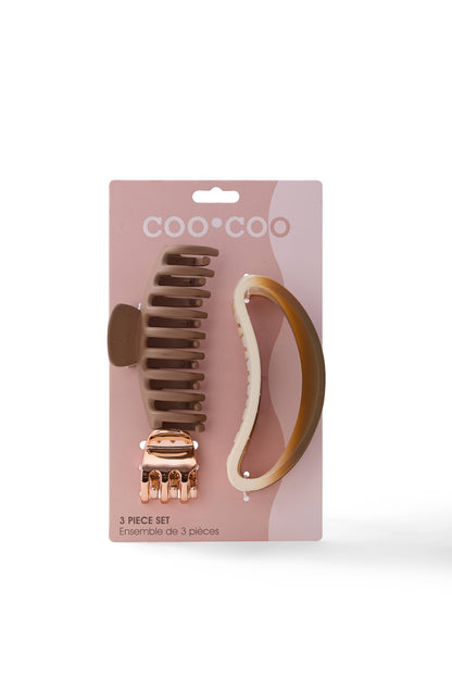 3 PC 'Chic' Trio Hair Claw Set - Cappuccino
