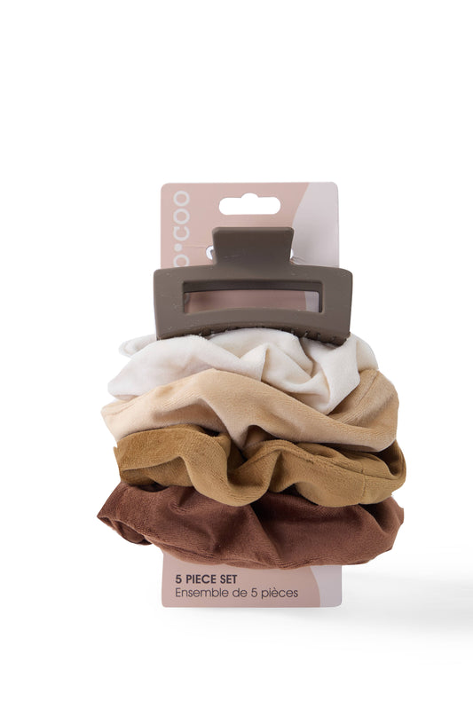 5 PC Scrunchie & Claw Ombre - Hazelnut