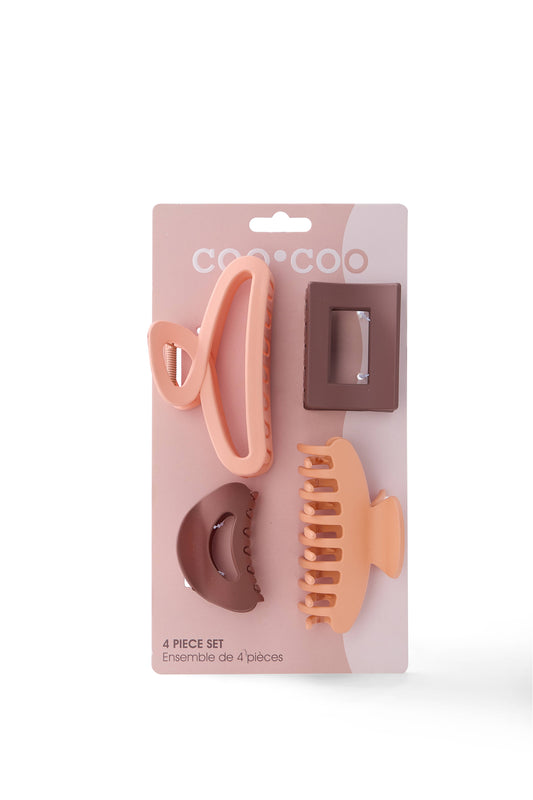 4 PC Assorted Hair Claw - Clay Brown