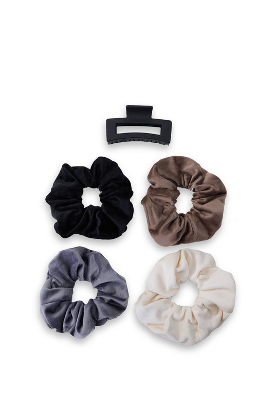 5 PC Scrunchie & Claw Ombre - Steel