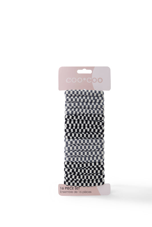 16 PC Checkerboard 'Thick' Elastics - Black/Taupe