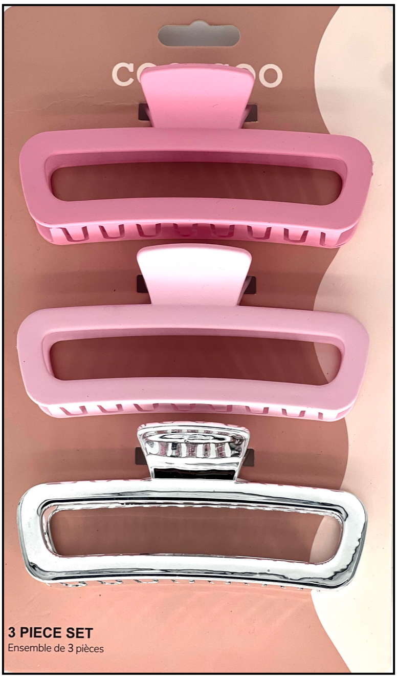 3 PC Metallic & Matte Jumbo Claw - Blush Silver