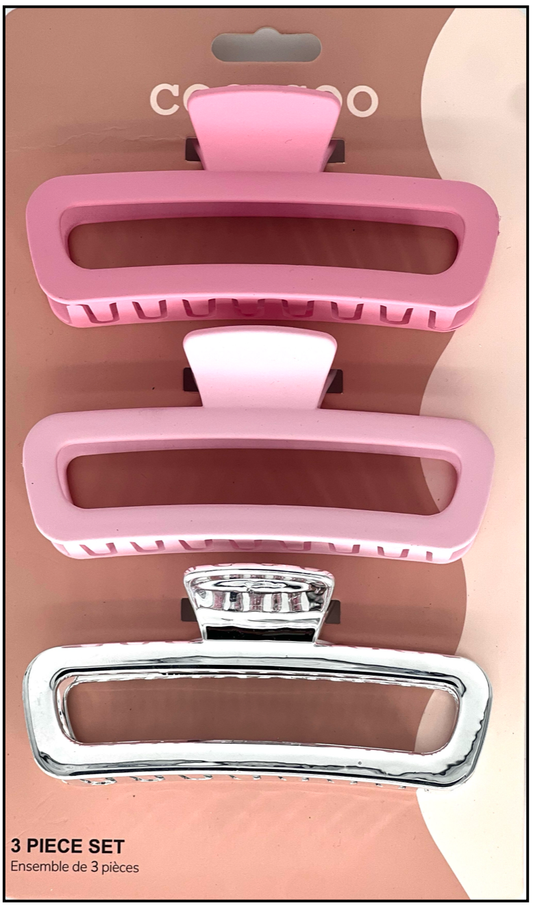 3 PC Metallic & Matte Jumbo Claw - Blush Silver