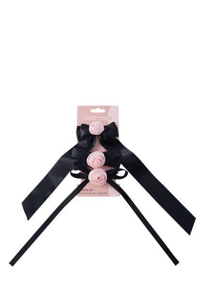 3 PC Rose Tie Set - Rose Noir