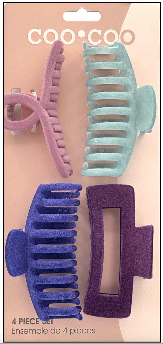 4 PC Assorted Velour Claw's - Midnight Orchid