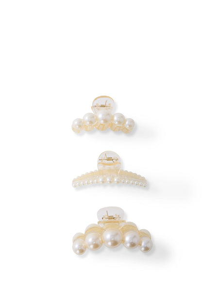 3 PC Jumbo Pearl Claw - White