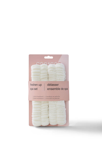 3 PC 'Freshen Up' Fuzzy Headwrap + Wristband Set - Cream