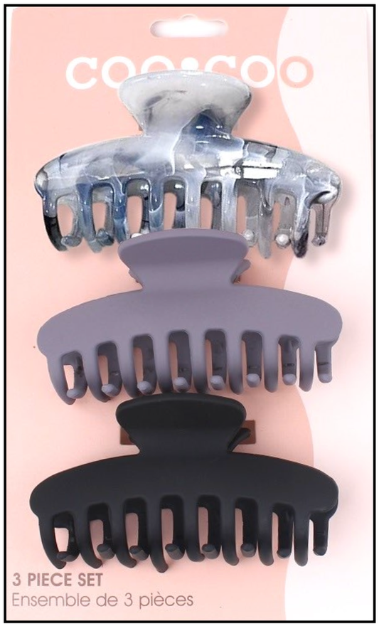 3 PC Classic 'Grip' Claw - Charcoaol Marble