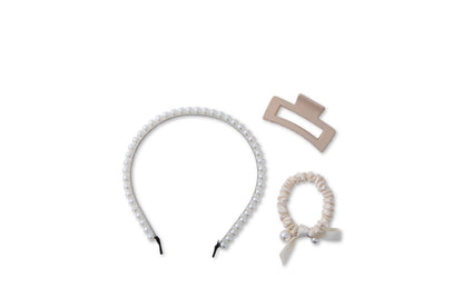 3 PC 'Elegant' Pearl Hair Set - Ivory