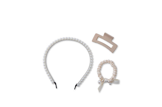 3 PC 'Elegant' Pearl Hair Set - Ivory