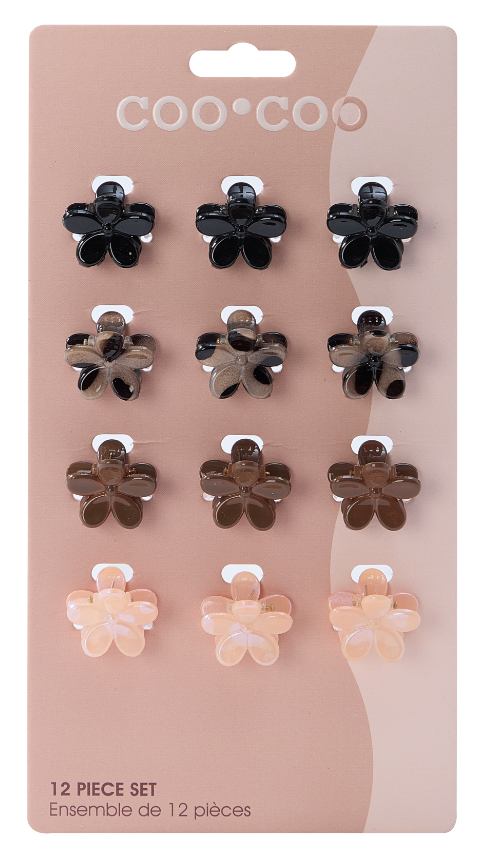 12 PC Mini Floral Bloom Clips - Natural Tort