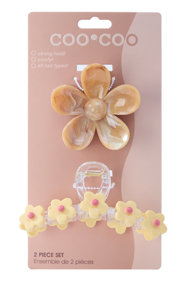 2 PC Mixed Floral Clip/Claw - Cream Blossom