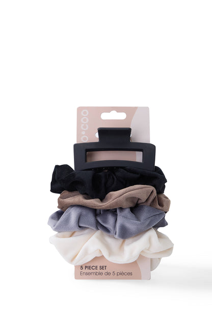 5 PC Scrunchie & Claw Ombre - Steel