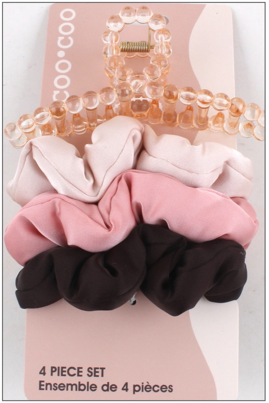 4 PC Pearl Claw & Pillow Scrunchie - Terracotta
