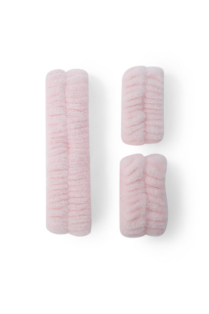 3 PC 'Freshen Up' Fuzzy Headwrap + Wristband Set - Bubblegum