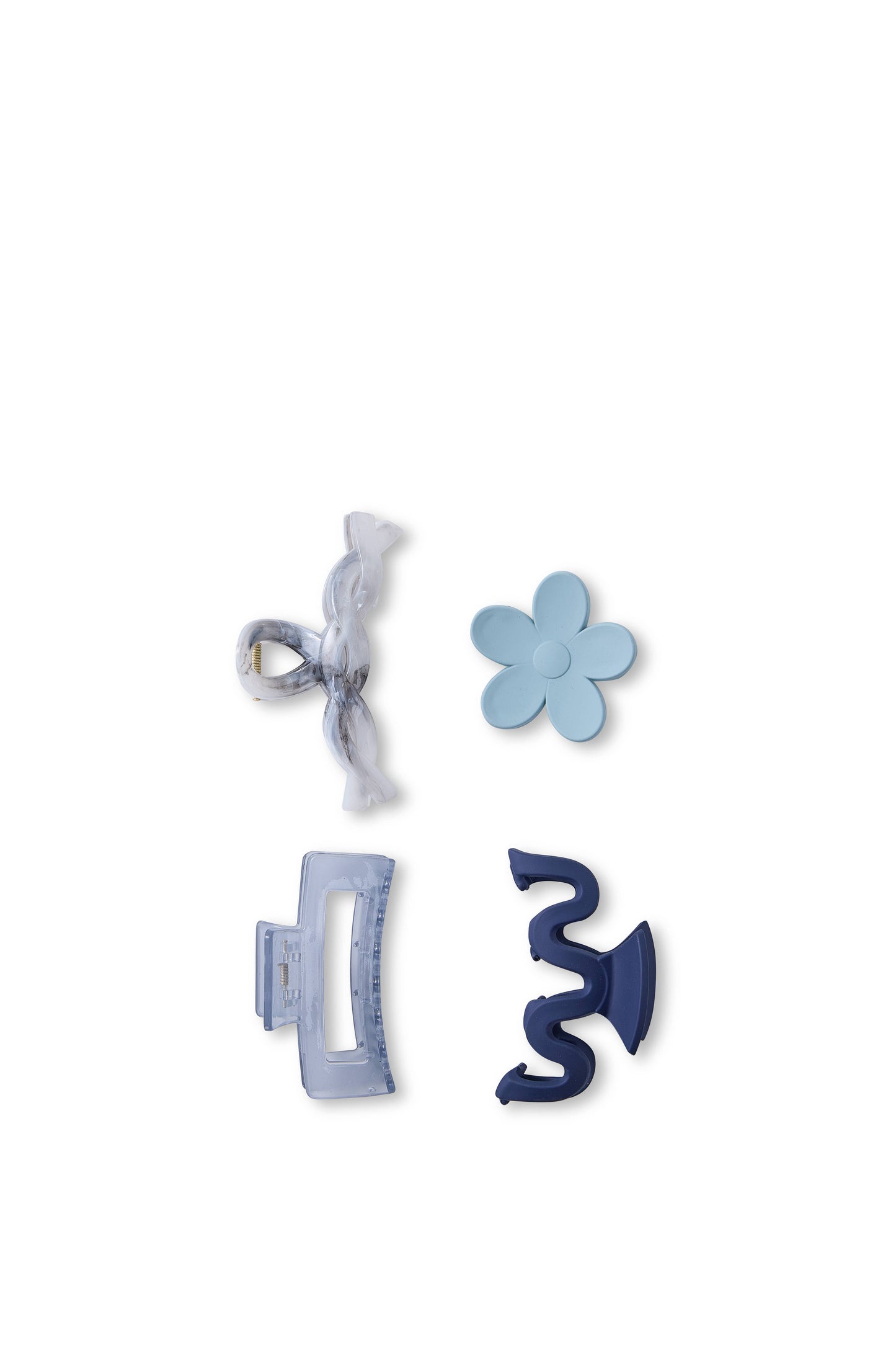 4 PC Assorted 'Acrylic Finish' Hair Claw - Mixed Azure
