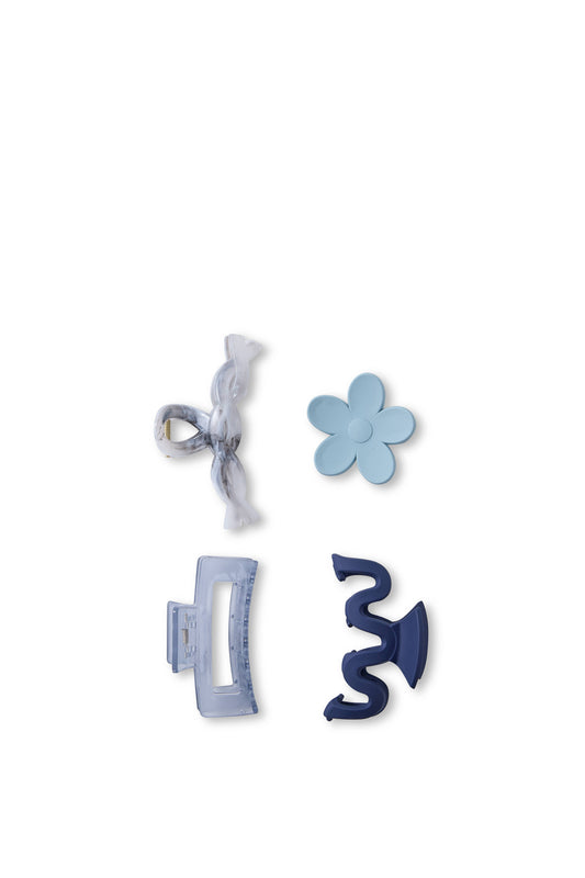 4 PC Assorted 'Acrylic Finish' Hair Claw - Mixed Azure