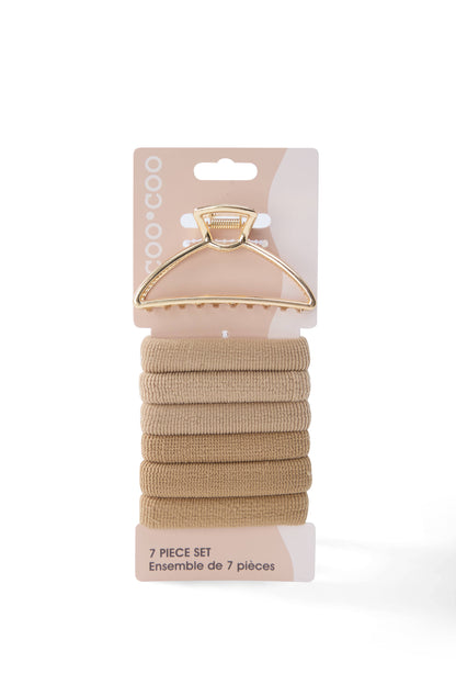 7 PC Metal Claw & 'Thick Hold' Elastic - Gold/Blonde
