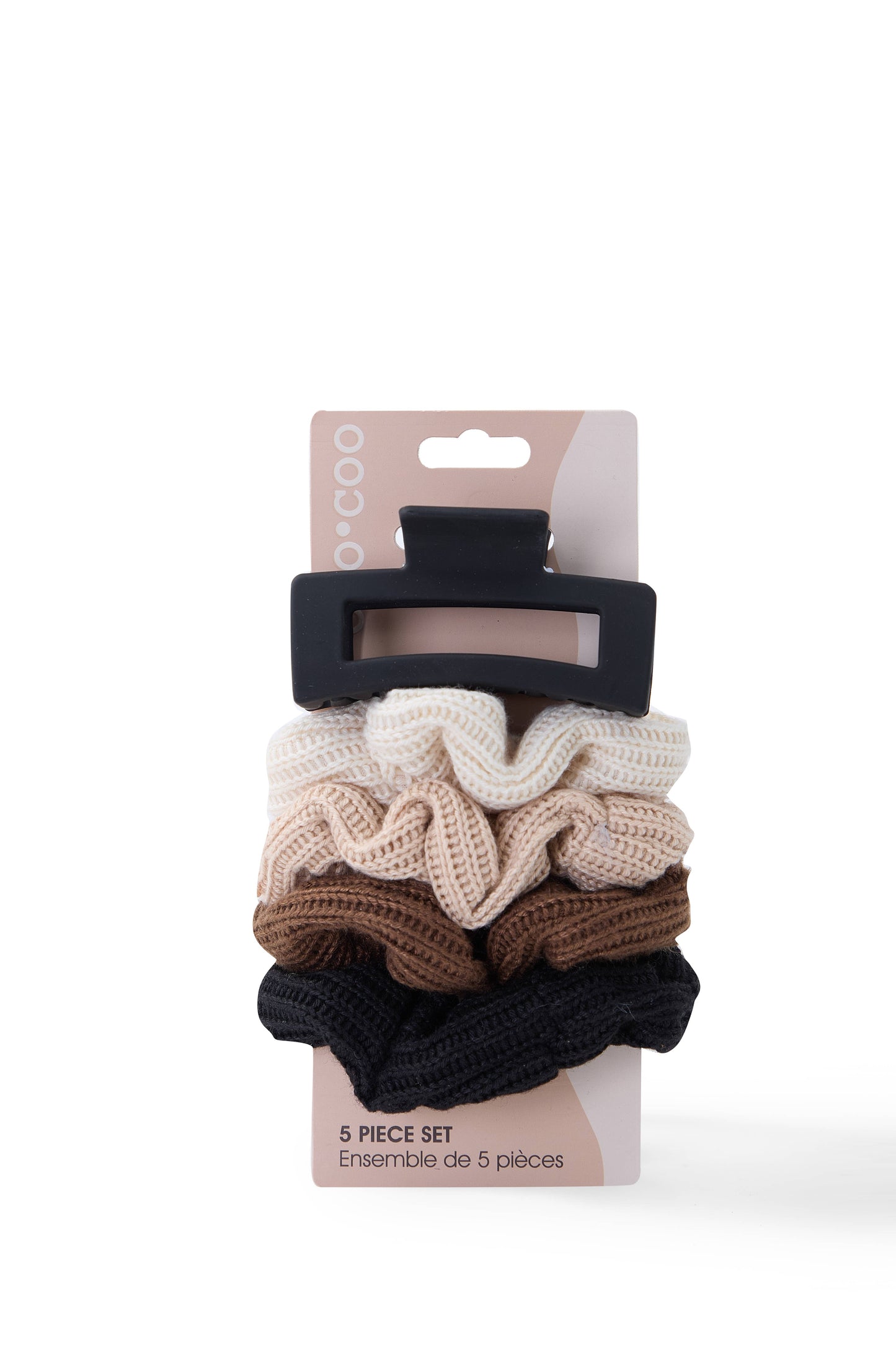 5 PC Knit Scrunchie & Claw Ombre - Cream