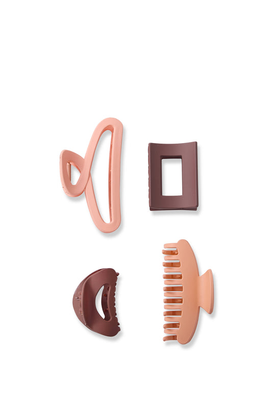 4 PC Assorted Hair Claw - Clay Brown