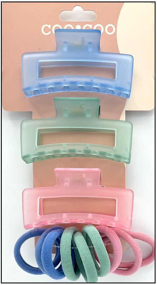 12 PC Tri-Color Claws & Elastic Pack - Pastel