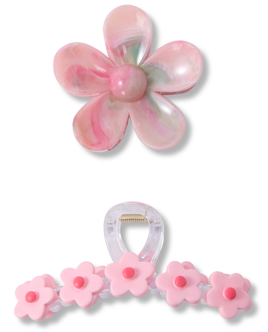 2 PC Mixed Floral Clip/Claw - Fuchsia Rose