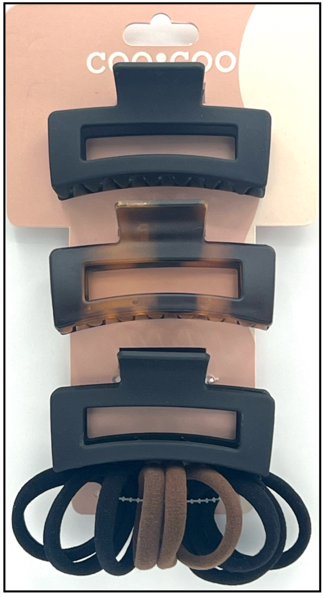 12 PC Tri-Color Claws & Elastic Pack - Black/Tortoise