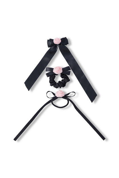 3 PC Rose Tie Set - Rose Noir