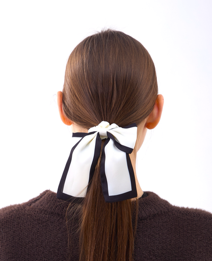 3 PC Western Bow Scrunchie & Bow Clip - Ivory/Black