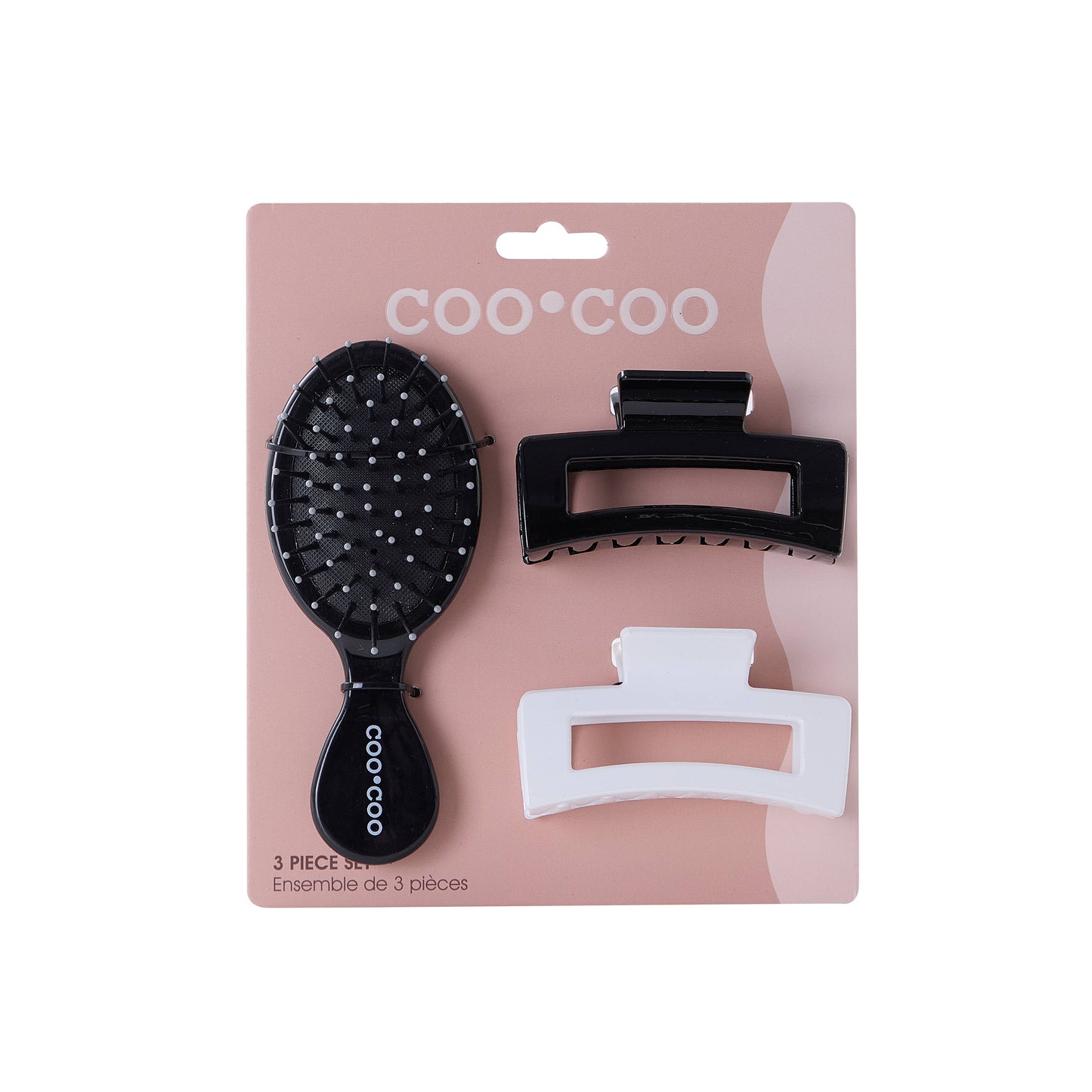 3 PC Mini Hair Brush & Claw Set - Black/White