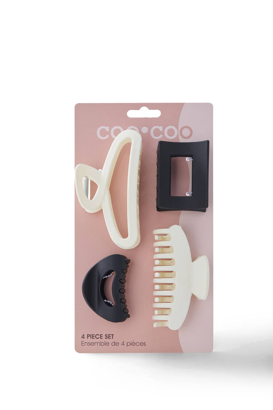 4 PC Assorted Hair Claw - Monochrome Black/White