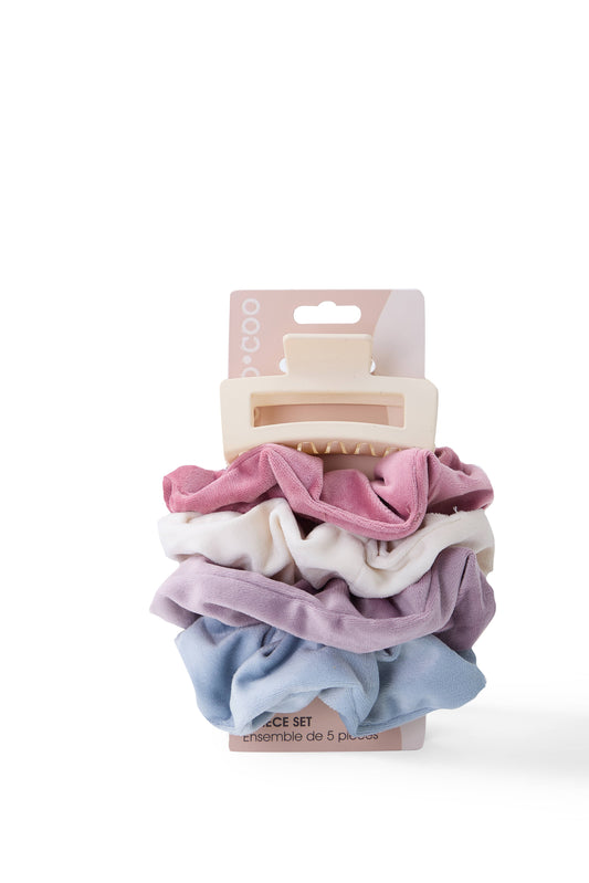 5 PC Scrunchie & Claw Ombre - Lavendar