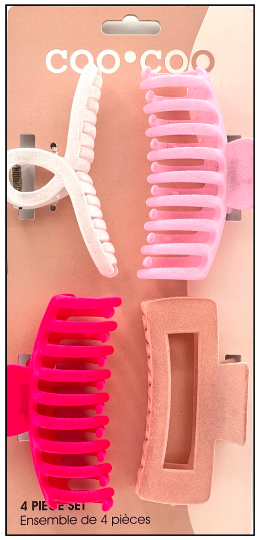 4 PC Assorted Velour Claw's - Bubblegum
